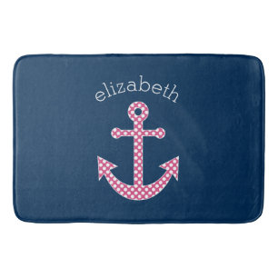 Niedlich Pink Polka Dot Anchor mit Individuelle Na Badematte