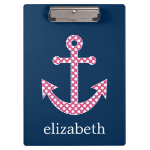 Niedlich Pink Polka Dot Anchor mit Individuelle Na Klemmbrett