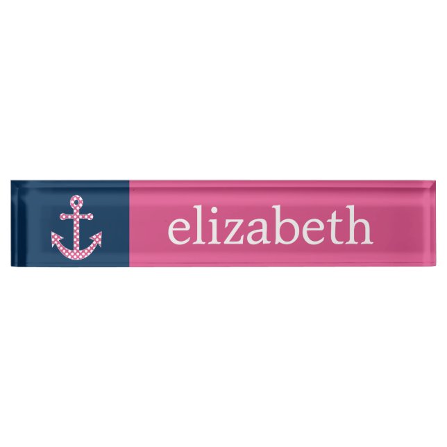 Niedlich Pink Polka Dot Anchor mit Individuelle Na Namensplakette (Vorderseite)