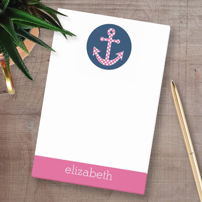 Niedlich Pink Polka Dot Anchor mit Individuelle Na Post-it Klebezettel (Custom Post-it Note Pads - Add your name and other text)