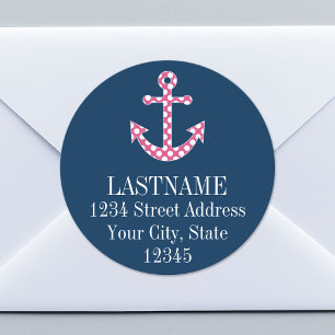 Niedlich Pink Polka Dot Anchor mit Individuelle Na Runder Aufkleber