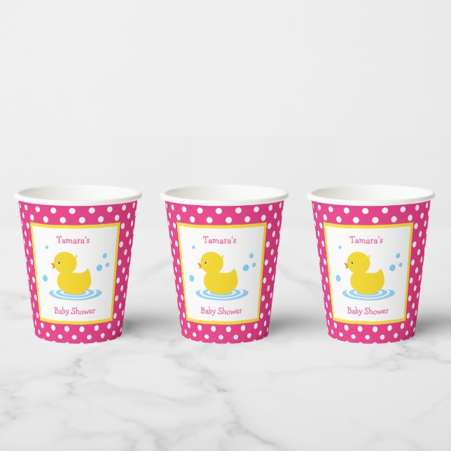 Niedlich Pink Polka Dot Duck Baby Duck Duck Pappbecher (Multi)