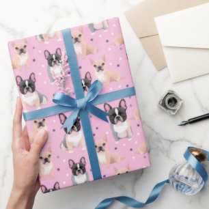 Niedlich Pink Polka Dot French Bulldog Wrapping Pa Geschenkpapier