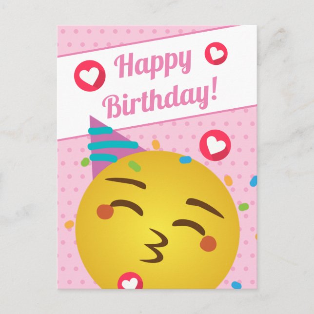Niedlich Pink Polka Dot Kiss Emoji Happy Birthday Postkarte (Vorderseite)