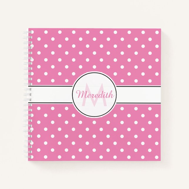 Niedlich-Pink-Polka-Dot-Muster Notizbuch (Vorderseite)