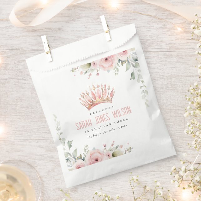 Niedlich Pink Princess Crown Tiara Floral Geburtst Geschenktütchen (Ausgeschnitten)