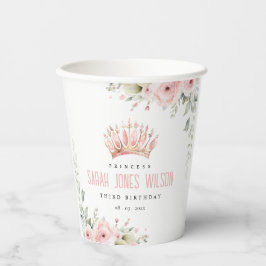 Niedlich Pink Princess Crown Tiara Floral Geburtst Pappbecher