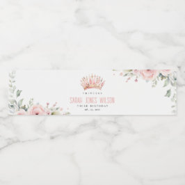 Niedlich Pink Princess Crown Tiara Floral Geburtst Wasserflaschenetikett