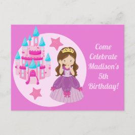 Niedlich Pink Princess Girl Geburtstagsparty Einla Postkarte