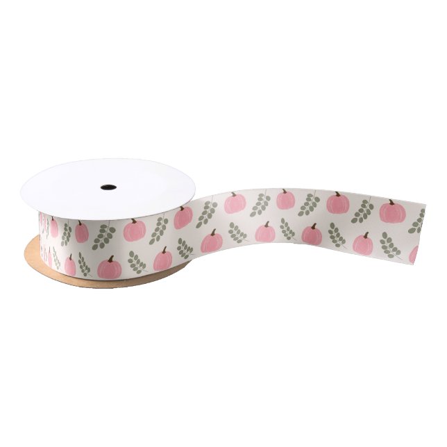 Niedlich Pink Pumpkin Eucalyptus Fall Pattern Satinband (Spule)