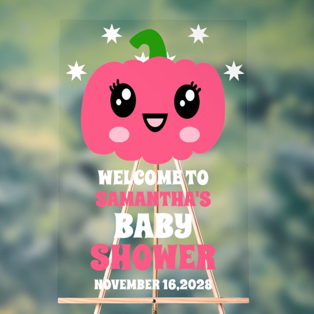 Niedlich Pink Pumpkin Girl Babydusche Willkommen Acrylschild (Neutral)