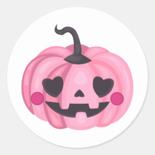 Niedlich Pink Pumpkin Runder Aufkleber