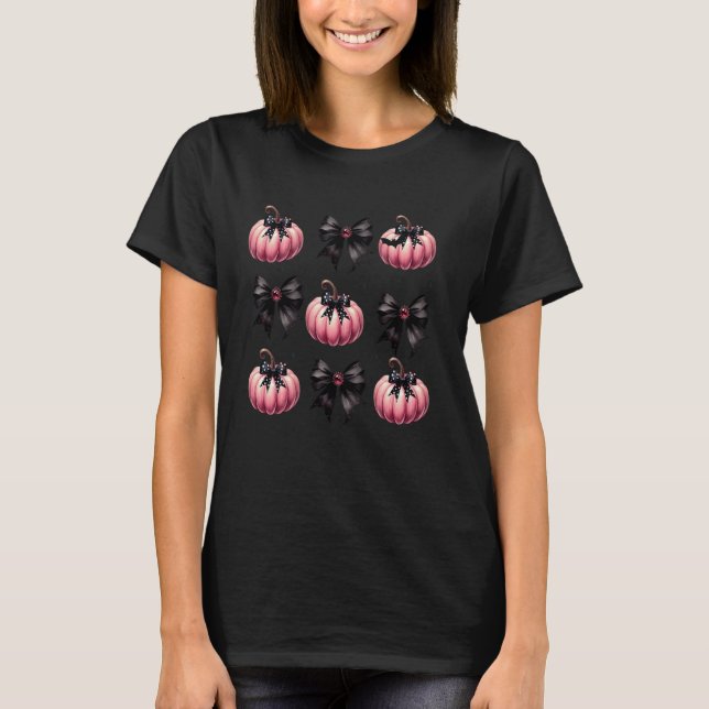 Niedlich Pink Pumpkins Black Coquette Bows Hallowe T-Shirt (Vorderseite)