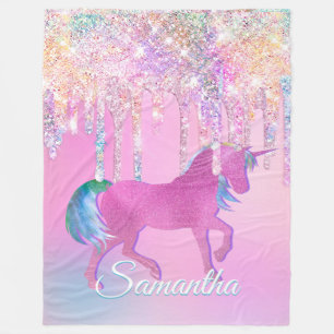 Niedlich Pink Rainbow Einhorn Glitzer Tropfen Mono Fleecedecke