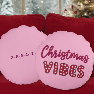 Niedlich Pink Retro Christmas Vibes Rundes Kissen
