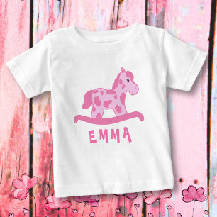 Niedlich Pink Rocking Horse Name Baby Girl T-shirt