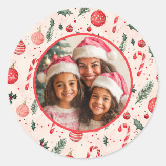 Niedlich Pink Rot Foto Weihnachten Runder Aufkleber