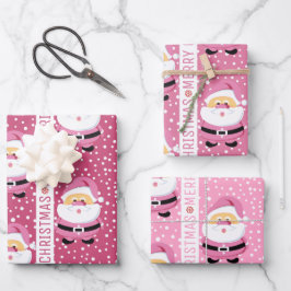Niedlich Pink Santa Claus Frohe Weihnachtsfeiertag Geschenkpapier Set