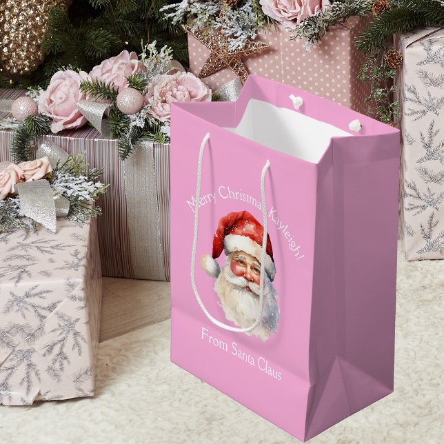 Niedlich Pink Santa Claus Personalisiert Girls Wei Mittlere Geschenktüte (Von Creator hochgeladen)
