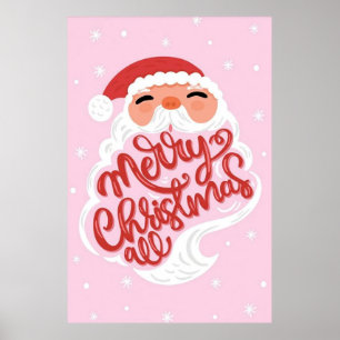 Niedlich Pink Santa Claus Weihnachtsposter Poster