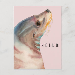 Niedlich Pink Sea Lion HELLO Postkarte