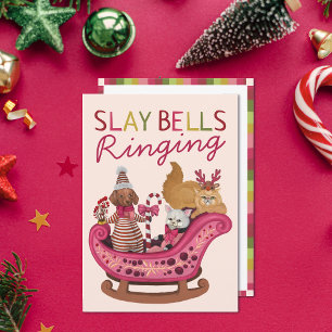 Niedlich Pink Slay Bells Ringing Dog Diva Weihnach Feiertagskarte