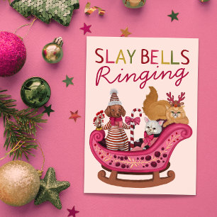 Niedlich Pink Slay Bells Ringing Dog Diva Weihnach Feiertagskarte