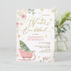 Niedlich Pink Sleigh Winter Onederland 1. Geburtst Einladung