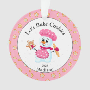 Niedlich Pink Snowman Cookie Baker Name Weihnachte Ornament