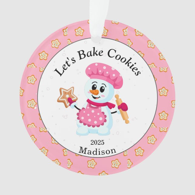 Niedlich Pink Snowman Cookie Baker Name Weihnachte Ornament (Vorderseite)