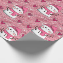 Niedlich Pink Snowman Herz Personalisiert Name