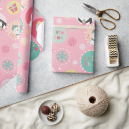 Niedlich Pink Snowman & Pinguin Kinder Weihnachten Geschenkpapier