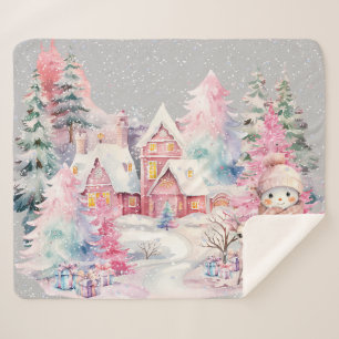 Niedlich Pink Snowman Winter Wonderland Sherpadecke