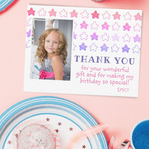 Niedlich Pink Star Girly Foto Geburtstag Vielen Da Postkarte
