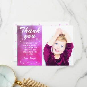 Niedlich Pink Star Metallic Girly Birthday Foto Dankeskarte