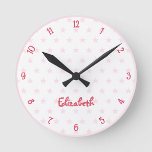 Niedlich Pink Stars Individuelle Name Girls Kinder Runde Wanduhr