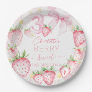 Niedlich Pink Strawberries Berry Sweet 3. Geburtst Pappteller