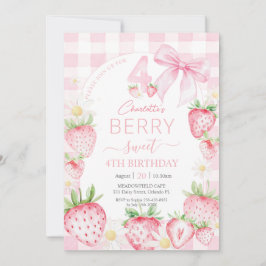 Niedlich Pink Strawberries Berry Sweet 4. Geburtst Einladung