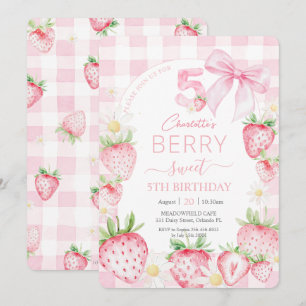 Niedlich Pink Strawberries Berry Sweet 5. Geburtst Einladung