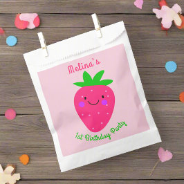 Niedlich Pink Strawberry Girl 1. Geburtstag Party Geschenktütchen
