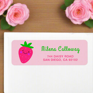 Niedlich Pink Strawberry Girly Script Rücksendeadr