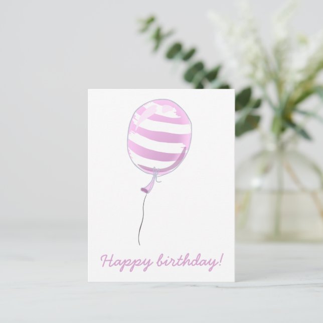 Niedlich Pink Stripter Ballon - Kindergeburtstag Postkarte (Stehend Vorderseite)