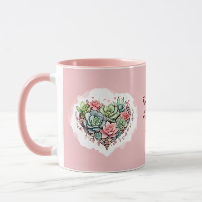 Niedlich Pink Sukkuline Herzklopfen Valentinstag Tasse (Links)