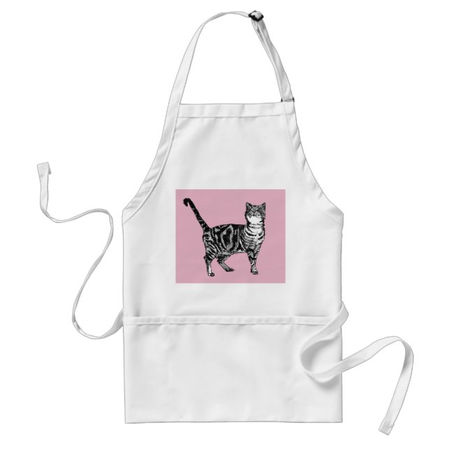 Niedlich Pink Tabby Cat Wasserfarbe Küche Schürze (Vorne)