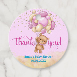 Niedlich Pink Teddy Bären Ballon Danke Baby Dusche Geschenkanhänger