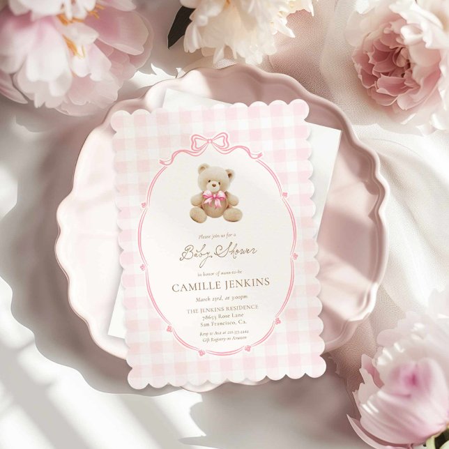 Niedlich Pink Teddy Bear Girl Babydusche Einladung (Teddy Bear Pink Girl Baby Shower Invitation)