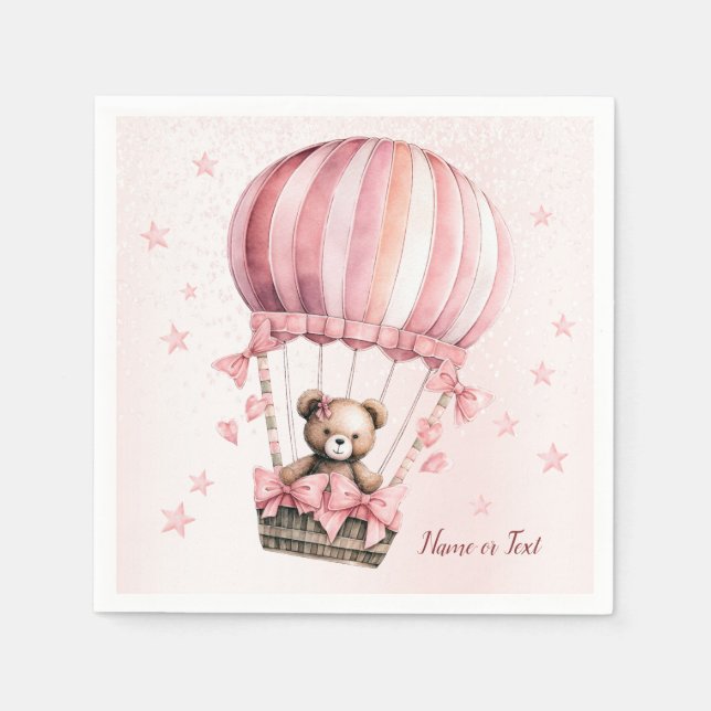 Niedlich Pink Teddy Bear Heißluftballon Beautiful Serviette (Vorderseite)