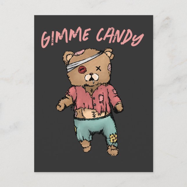 Niedlich Pink Teddy Bear Zombie Gimme Candy Hallow Postkarte (Vorderseite)