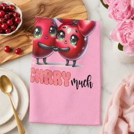 Niedlich Pink Trendy Red Cherry Couple Geschirrtuch