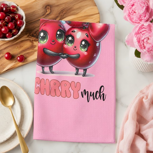 Niedlich Pink Trendy Red Cherry Couple Geschirrtuch (Cute kitchen towel. )